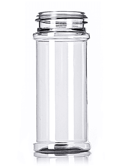 Clear glass spice jar with straight sides and threaded neck for shaker cap