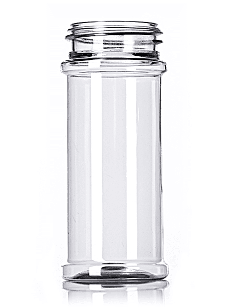 Clear glass spice jar with straight sides and threaded neck for shaker cap