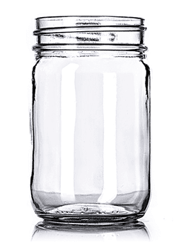 Clear glass jar with wide mouth and threaded neck for jam and jelly packaging