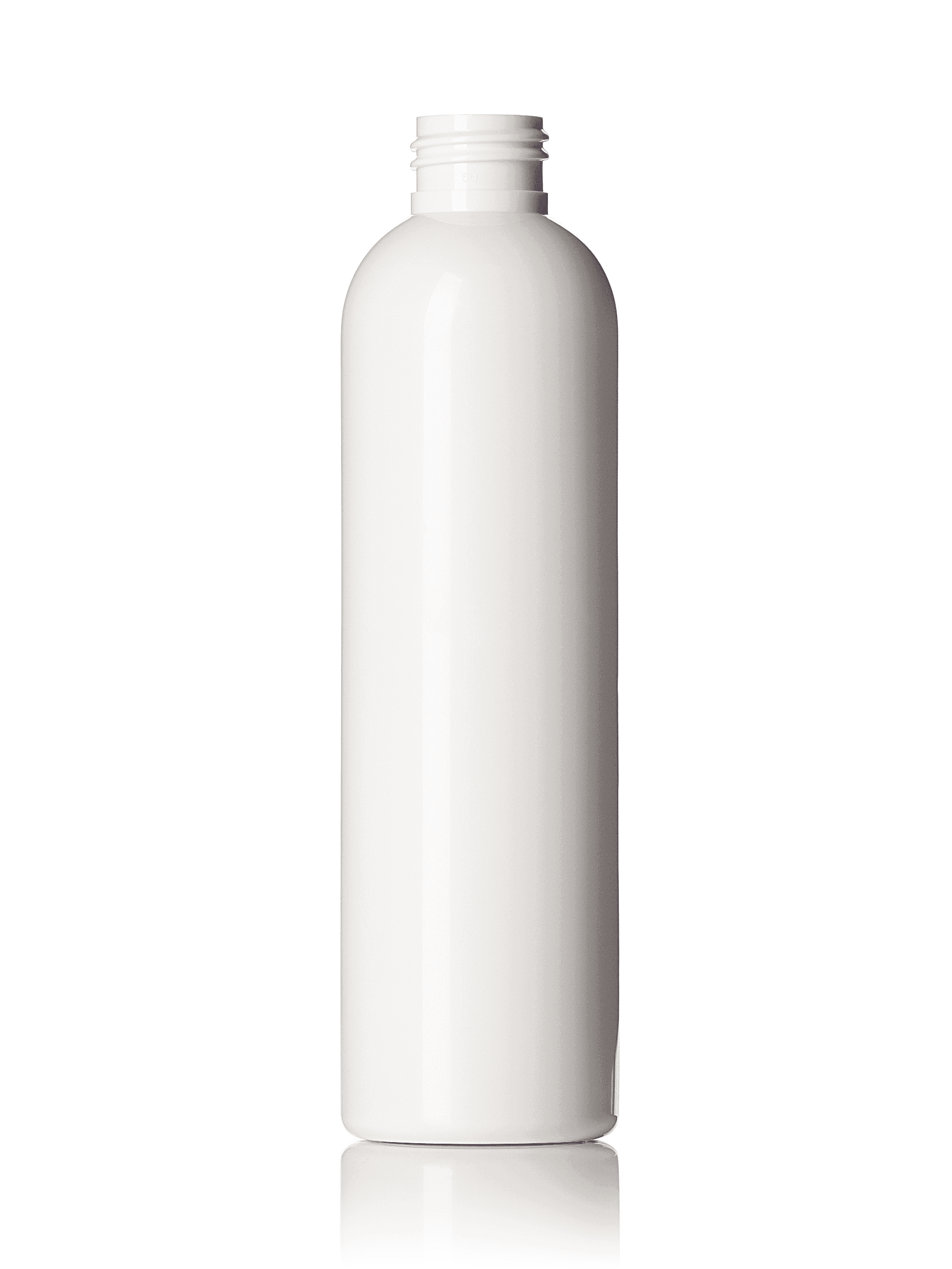 Tall white plastic bottle with narrow neck for pet grooming products