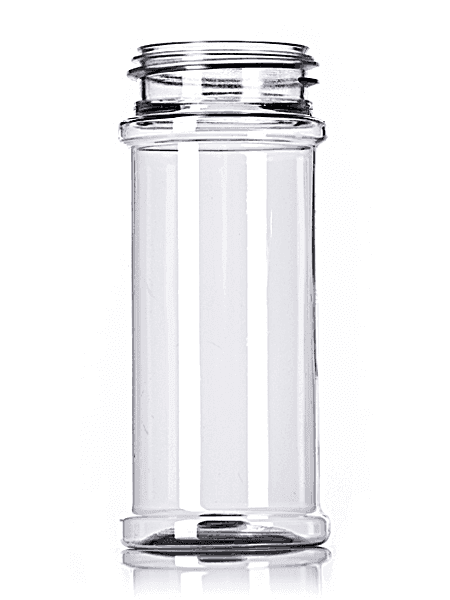 Clear glass spice jar with straight sides and threaded neck for shaker cap