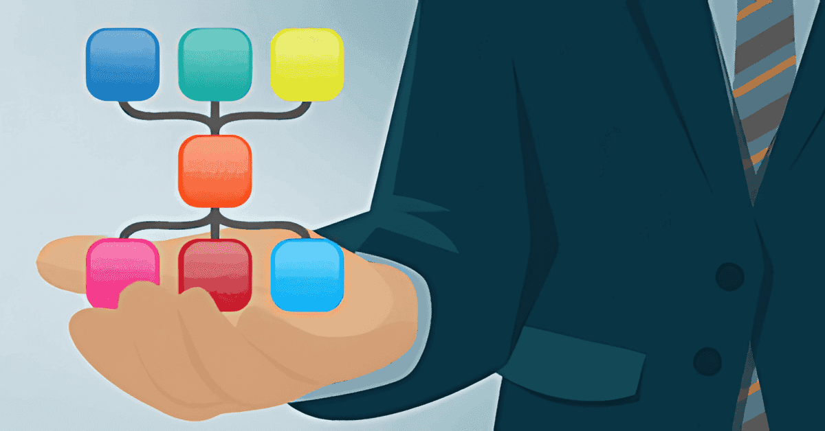 Illustration of connected colorful containers symbolizing amalgamated packaging