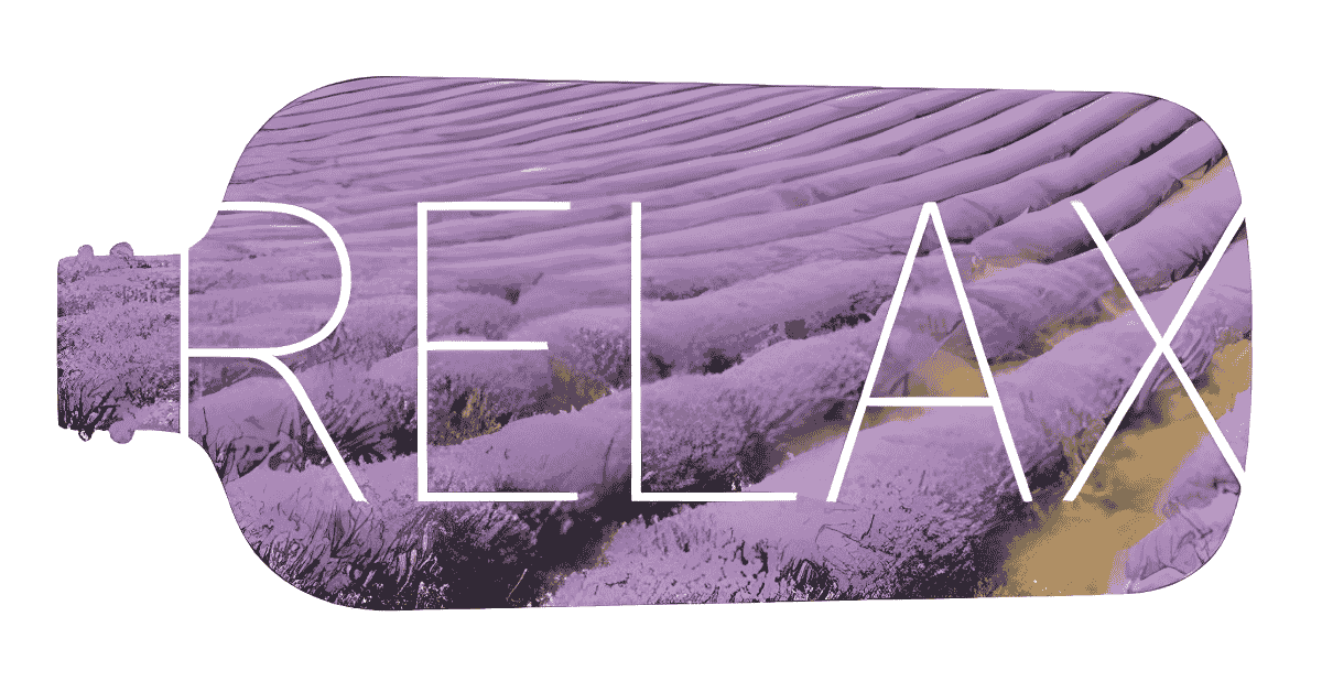 Purple brushstroke with the word “RELAX” painted on it to represent aromatherapy calm