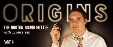 “ORIGINS: The Boston Round Bottle PART 3” banner featuring host in suit with vintage filter