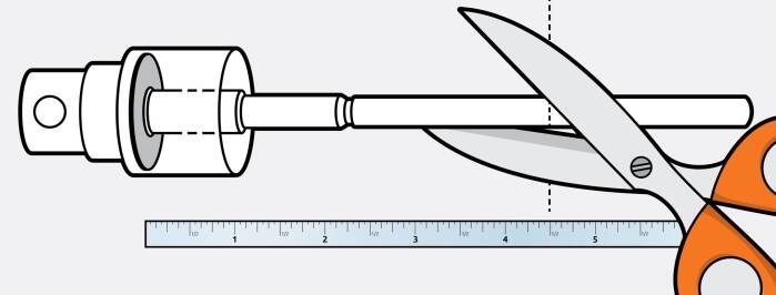 Step-by-step dip tube cutting guide illustration showing pump and sprayer components